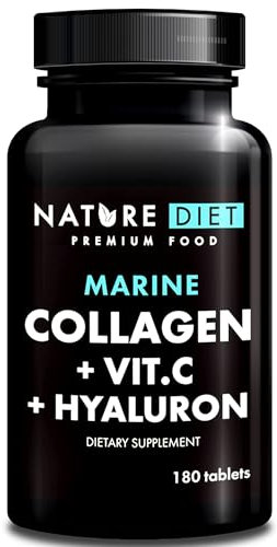 Nature Diet - Marine Kollagen mit Hyaluronsäure und Vitamin C, 180 Tabletten, 500 mg | Peptan F | Fischkollagen