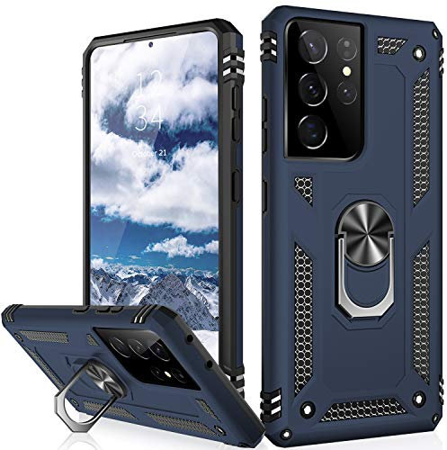 IKAZZ for Galaxy S21 Ultra Case,Military Grade Shockproof Heavy Duty Protective Phone Case Pass 16ft Drop Test with Magnetic Kickstand for Samsung Galaxy S21 Ultra Blue