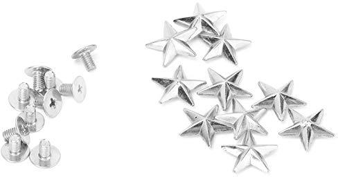 Juego de 10 remaches de estrella de metal Remaches de ropa de 14 mm Remaches de cuero Tachuelas y picos para artesanía de cuero Bolsos de ropa Cinturones Zapatos de cuello de perro(Plata)