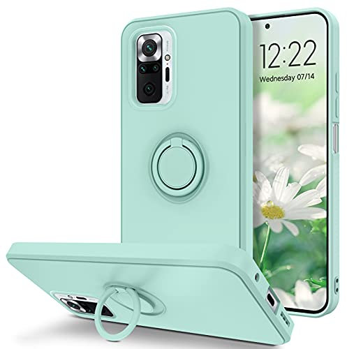 YINLAI Coque pour Xiaomi Redmi Note 10 Pro/Note 10 Pro Max Caoutchouc Liquide avec 360° Ring Stand Etui Xiaomi Redmi Note 10 Pro Housse de Silicone Antichoc Cover Xiaomi Note 10 Pro Max - Cyan Clair