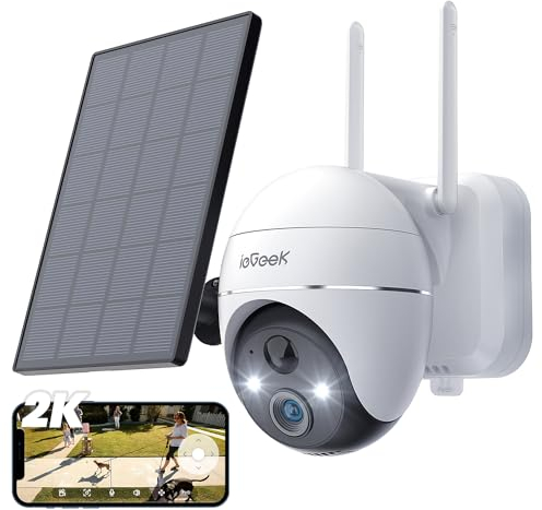 ieGeek 360° PTZ Telecamera Wi-Fi Esterno con Batteria Senza Fili, 2K Videocamera Sorveglianza con Pannello Solare, Rilevazione PIR, Visione Notturna, Impermeabile IP65, Audio a 2 Vie
