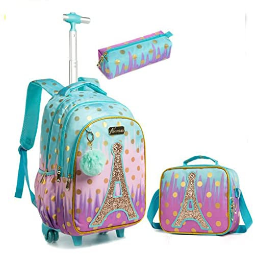HTgroce Kinder Trolley Bag Kinderschule,Teenager Boys Backpack,Kindergartenrucksack,3 IN 1 Rad Bookbag Set Perfekter Kinderrucksack für Mädchen Teenager