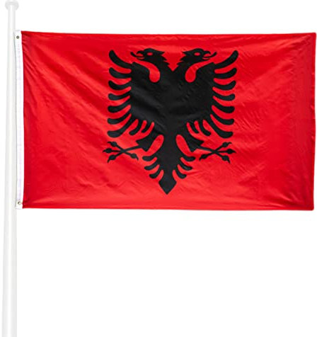KliKil Bandiera Albanese 90x150 cm - Tessuto da esterno resistente alle intemperie 150x90 cm con 2 occhielli metallici. Albania Flag giardino decorazioni