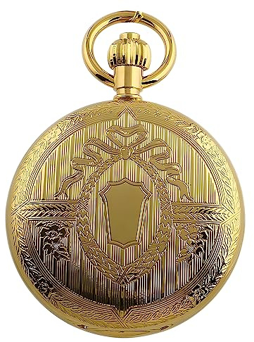 Carrie Hughes Herren Vintage Vollmessinggehäuse Römische Ziffern Skelett Mechanische Taschenuhr mit Kette in Box CHPW8