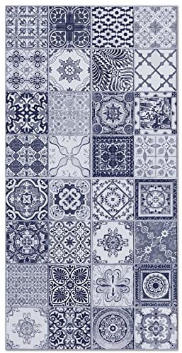 Panorama Tapis Vinyle du Sol Allée - Différentes Tailles - (Carreaux Ciments Nijar Bleu 60x250 cm)