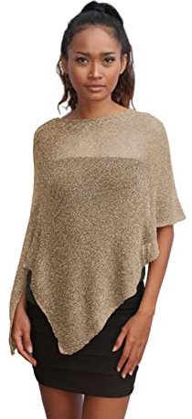 creazioni unique Poncho Coprispalle da Donna Elegante da Cerimonia o Sera - Poncho Donna in Rete di Viscosa Termica con Essenza di Fiore di Ciliegio (Sabbia Oro)