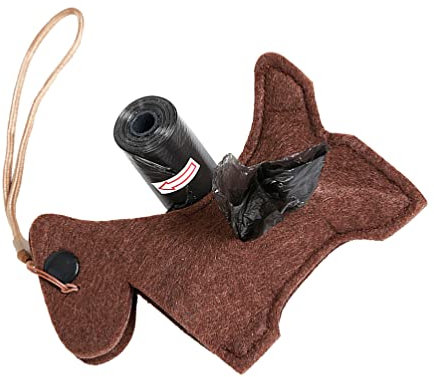 POPETPOP Portable Pet Waste Bag Dispenser Simulation Felt Animal Trash Container for Outdoor Use Lightweight and Easy to Attach to Leash Backpack Pants Brown