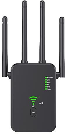 Wifi Ripetitore Wireless Wifi Extender 1200mbps Dual Band 5ghz & 2.4ghz Porta Ethernet 4 Antenne Pulsante Wps Modalità Nero
