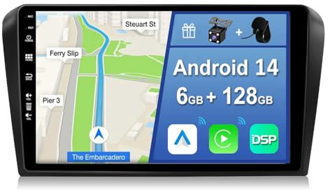 YUNTX [6GB+128GB] Android 14 2 Din Autoradio für Mazda 3(2004-2012)-[Integriertes Wireless CarPlay/Android Auto/DSP/GPS]-Rückfahrkamera+MIC-DAB/IPS/Lenkradsteuerung/MirrorLink/WiFi/USB/4G/360 Kamera