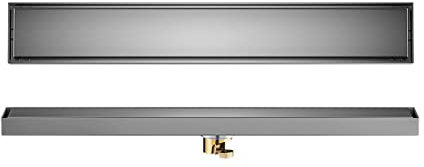 Duschrinne Edelstahl Ablaufrinne, Bodenablauf Dusche Duschablauf Sehr Flach Duschabfluss Duschablaufrinne Duschrinne für Küche, Bad, Dusche, Garage u(Size:100cm,Color:mittlerer Abfluss)