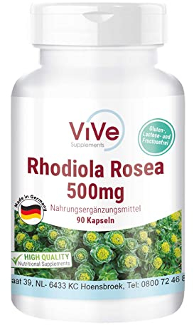 Rhodiola Rosea Extrakt 500 mg - 90 Kapseln - 3% Rosavin und 1% Salidrosid - hochdosiert und vegan | Qualität aus Deutschland von ViVe Supplements