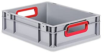 PROREGAL Eurobox NextGen Color | HxBxT 12x30x40cm | 11 Liter | Griffe rot offen | Glatter Boden | Eurobehälter, Transportbox, Transportbehälter, Stapelbehälter