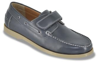 Pegasus Men's Wide Fit Leather Touch Fasten Boat Shoe | Adjustable Strap, Cushioned Insole with Stylish Lace Detailing