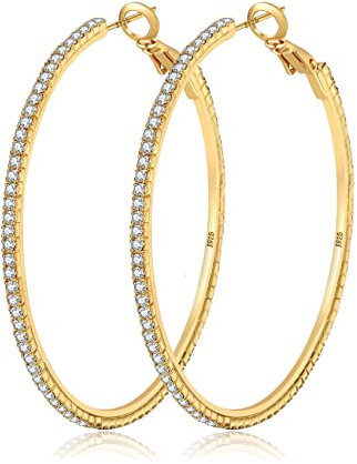 MOROTOLE 14K Gold Strass Ohrringe Mode Dünn Groß Reifen Ohrringe Hypoallergen Gold Reifen Ohrringe Frauen Mädchen Schmuck Geschenke 20/30/40/50/60/70mm Gold Reifen Ohrringe