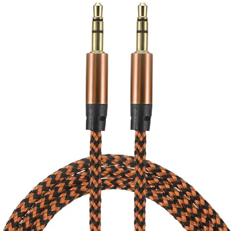 sourcing map Aux Kabel 3.5mm Stecker an Stecker Nylon Geflochten 3Ft Anschlusskabel Orange Gold für Kopfhörer Smartphone Heim/Auto Stereoanlage Lautsprecher Computer