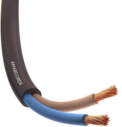 Amarcords - Cavo elettrico bipolare sezione 2x1mm colore NERO. Cavo di alimentazione tondo tipo H05VV-F, 5 metri