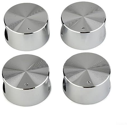 4Pcs Gas Stove Knob Replacements, Aluminum Alloy Round Knob Silver Rotary Switches Gas Cooktop Handle Smooth Rotary Control Switch for Kitchen Accessories