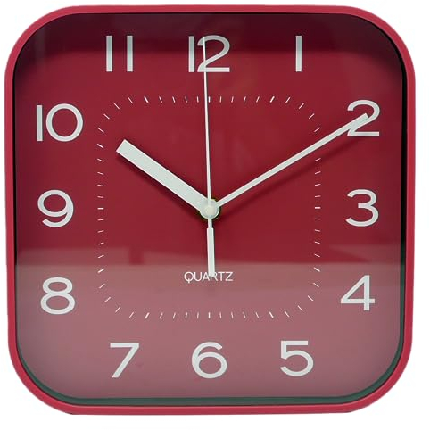 B & S Wanduhr Analog Kunststoff eckig 29.5 cm rot modern