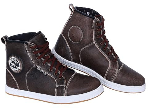 Bikers Gear Motorbike Boots Mens – Waterproof Leather Motorbike Shoes with Techno Gi Thermoplastic on Toe Cap & Heels Urban Street Riding Sneakers with Ankle Support & Anti-Slip Sole