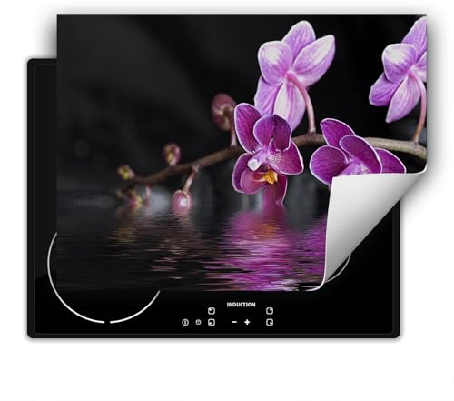 SMTDeco herdabdeckplatte Induktionsmatte herdabdeckung ceranfeld abdeckplatten für ceranfelder induktionskochfeld schutzmatte 80x52 cm Blumen Schwarz