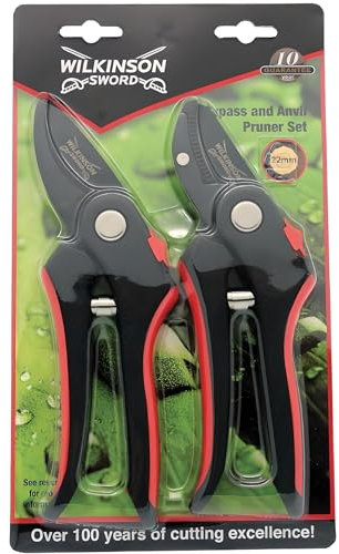 AMK® Wilkinson Sword Bypass & Anvil Pruner Set Carbon Secateurs Gardening Garden