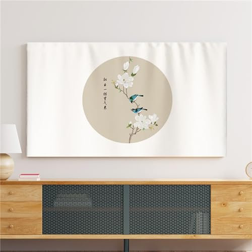 Treer TV Housse Anti-Poussière, Housses de Télévision en Tissu Élastique Couverture de Télévision Protection Housse d'Écran Protection for 22 à 75 Pouces (55 pouces,Peinture à l'encre 6)
