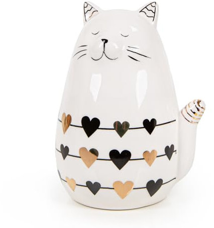 Logbuch-Verlag Katze Deko Figur aus Keramik 13 cm goldene Herzen schwarz weiß als Geschenk Valentinstag Geburtstag