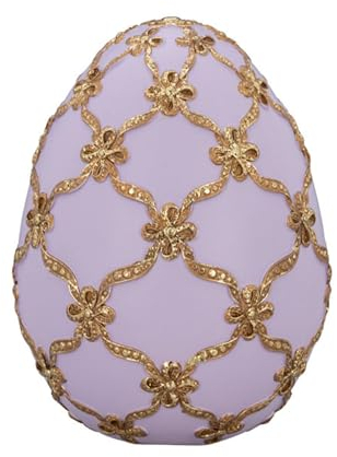 H.Bauer jun. großes rosa Deko-Ei aus Kunststein Ø 12.5 - Polyresin Osterei mit Schleifen-Goldverzierung zum Aufstellen - 16 cm hohe Eierdeko als Oster oder Frühlings-Deko
