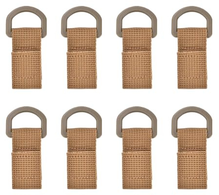 Qiantull 8 Stück Taktische Molle Gurtbänder D-Ringe Molle Zubehör Khaki | Nylon Molle Schnalle, Magisches Klebeband, Hängende Bänder, Für Schlüsselanhänger Taschen Outdoor Aktivitäten