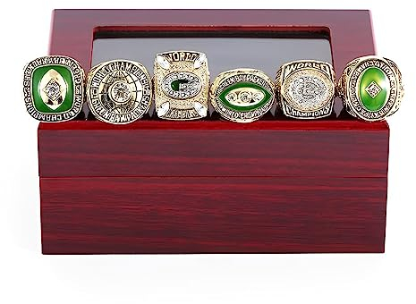 MCBEAN NFL-Meisterschaftsring-Set, Green Bay Packers, 6-maliger Rugby-Champion-Ring, Nachbildung des Super Bowl, Souvenir, Sammlerstücke, Geschenke für Männer und Frauen, Väter