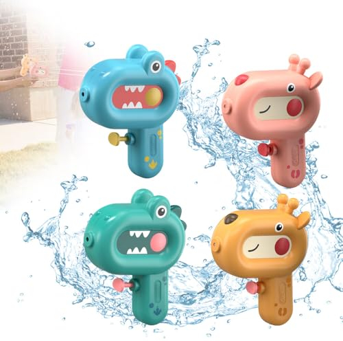 XPJBKC Wasserpistole für Kinder, 4 Stück Wasserpistole Kinder, Klein Vierfarbig Rehkitz Dinosaurier Wasserspritzpistole Kinder, Spritzpistole Wasser für Outdoor Strandspielzeug Pool Sommerpartys