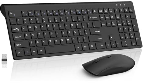 SHUNJINRUN Kabellose Maus und Tastatur-Kombination, Full-Size Computertastatur mit Taschenrechner-Taste, 2.4G Wireless, 2400 DPI Maus, für Laptop, PC