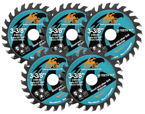 EXFEIN Lama per sega circolare compatta, 9,5 cm, 5 pezzi, 24 denti, con punta in carburo, disco da taglio per legno con albero da 19/81 cm, per tagliare legno, plastica e materiali compositi