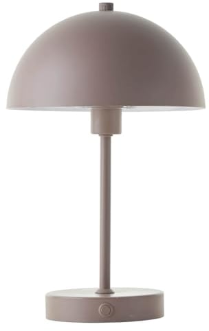 mokebo® LED Tischlampe kabellos, Akku Tischleuchte dimmbar & aufladbar mit USB-C 'Der Leuchtturm', Vintage Flowerpot Lampe, Pilz Lampe & Nachttischlampe Taupe Metall mit Batterie, warmweißes Licht