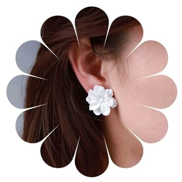Cybche Boho White Flower Camellia Stud Earrings: Acrylic and Resin Petal Jewelry for Women