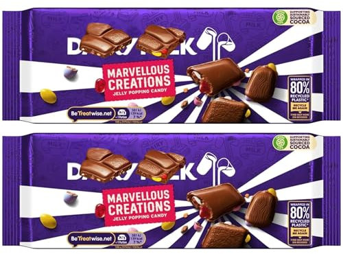Chocolate Bar Bundle With Dairy Milk Marvellous Creations Jelly Popping Candy Beans 160g (2 Pack)
