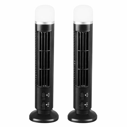 Ausla Ventilador de Torre sin Aspas con Luz LED, Mini Ventilador de Escritorio Silencioso Oscilante USB, Portátil para Hogar Oficina Escuela, 10,5x33 cm