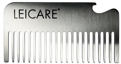 Leicare Edelstahl Bartkamm - 19 Zähne Kamm mit Flaschenöffner (Metallkamm) - praktisches EC-Karten Format (8,5x4,5cm - 30g) - passt perfekt in die Hosentasche oder den Geldbeutel