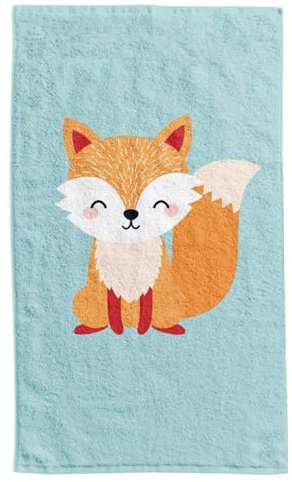 damaloo Toalla Infantil 30x50 cm con Motivo de Zorro de algodón - Toalla de Manos para niñas y niños - Toalla de Invitados - Toalla de Cara - Toalla Azul - pequeño paño 30x50 cm - Toalla Infantil