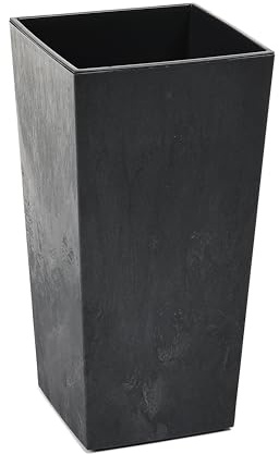 Tymar Grand pot de fleurs carré en plastique brillant pour jardin, balcon, terrasse, maison (béton noir, haut, 40 x 40 cm)
