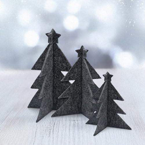 Miqio Stilvolle Weihnachtsdeko – Tannenbäume aus Filz – 3er Set – dekorativer Weihnachtschmuck - Weihnachtsbaum als Deko für Tisch, Regal und Fensterbänke - dunkelgrau