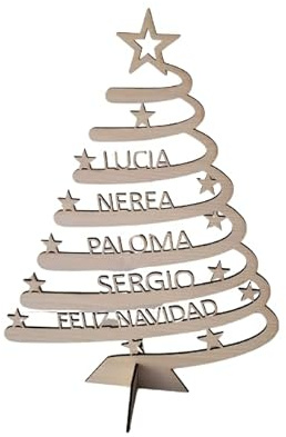 Árbol de Navidad de madera personalizado con nombres – Diseño en forma de estrellas con nombres de familia y mascotas – Decoración navideña artesanal ideal para regalo familiar