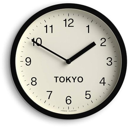 JONES CLOCKS® Tokyo Time Zone wanduhr | Kleine Moderne runde Uhr | 20cm | Schwarz | Leicht lesbare Zahlen | Ideal für küchen, homeoffices und gemeinsam genutzte arbeitsbereiche