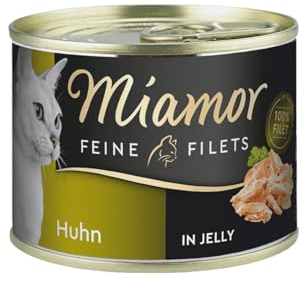 Miamor - Feine Filets in Jelly | Nassfutter für ausgewachsene Katzen mit Filetstückchen in Jelly. Fettarmes Ergänzungsfutter in der Dose ohne künstliche Zusätze | 12x185g Huhn Pur