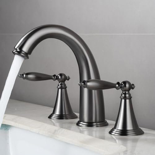 Robinets mélangeurs de lavabo à 3 Trous, Robinet d'évier de Salle de Bains, robinets de lavabo en Laiton à Double poignée d'eau Chaude et Froide-Gris