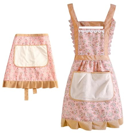 CHROMACRAFT 2 Stück Schürzen Mit Blumenmuster, Große Taschenschürzen, Baumwollschürzen, Reinigungsschürzen Für Damen, Verstellbare Küchen-Kochschürzen, Grillschürzen, Gartenschürzen