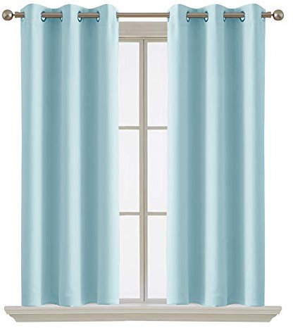 Verdunkelungsvorhang, 260 x 150 cm, hellblau, geräuschreduzierend, Thermo-Ösenvorhang für Schlafzimmer, Wohnzimmer