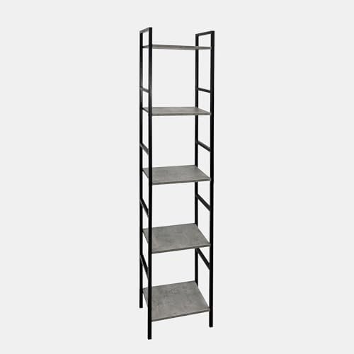 OHS 5 Tier Slim Shelving Unit, Industrial Bookcase Shelf Stand for Home Office Living Room Bedroom Bathroom Narrow Shelves Storage Unit with Metal Frames, Grey - 140 x 30 x 24cm