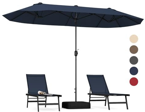 COSTWAY Grand Parasol de Jardin Exterieur avec Pied, 400 x 200 cm, Parasol Double XXL avec Manivelle, 8 Personnes, Toile en Polyester, pour Terrasse, Patio, Piscine (Bleu Marine)