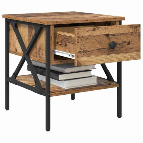 vidaXL Nachttisch Altholz 40 x 42 x 45 cm Schichtholz und Metall, Minimalistischer Nachttisch, rechteckiges Design, platzsparend, modernes Schlafzimmermöbel, funktional